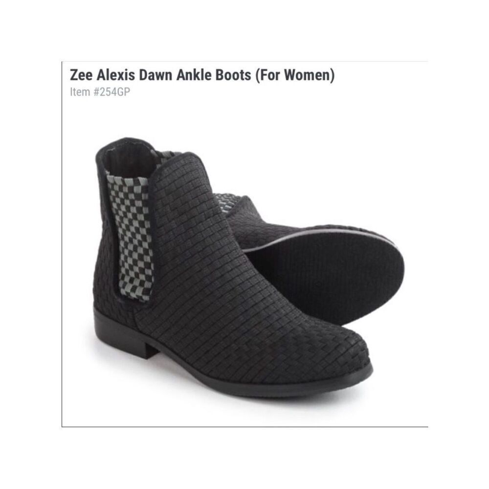 Zee Alexis 9 Dawn Black Gray Pleated Checkered Inset Design Ankle Booties